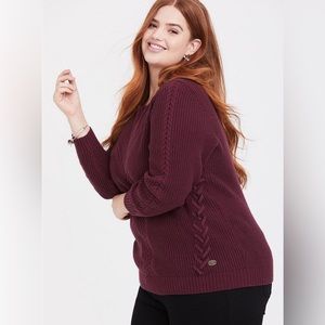 WOMENS Outlander Torrid sz 1 or Sz 14/16 Cotton Blend Sweater Burgundy lace knit
